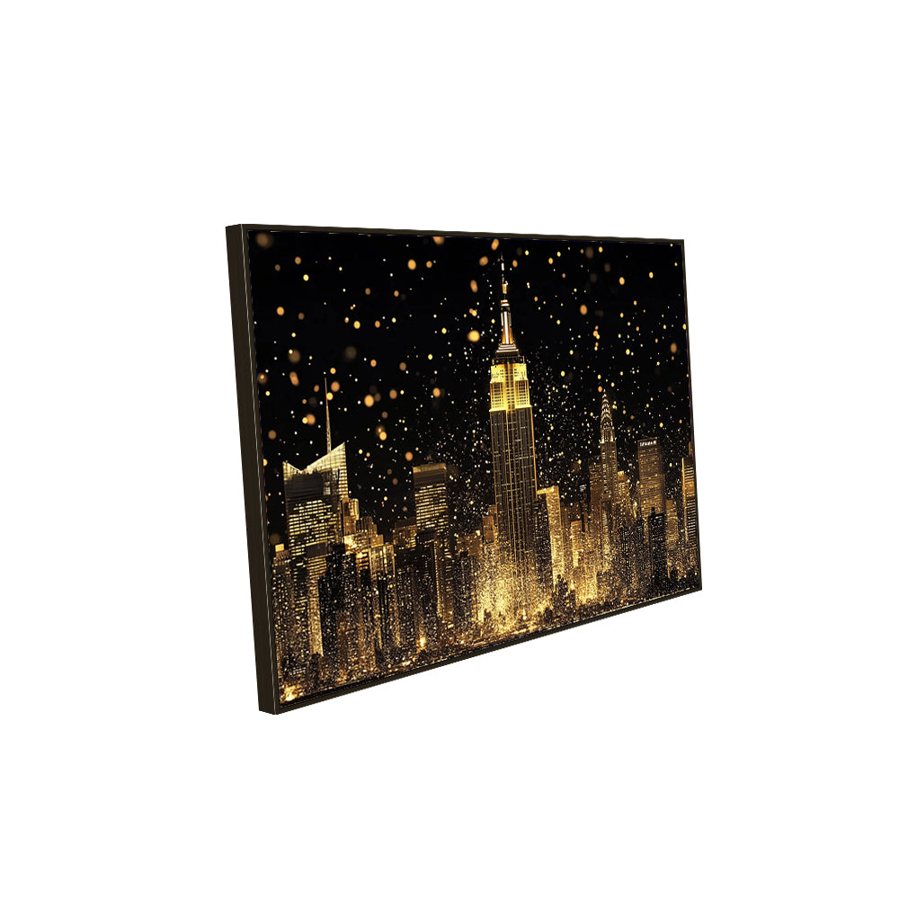 Golden Skyline of a Glittering City-Canvas Wall Art