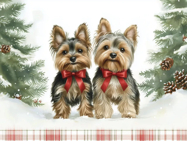 Festive Yorkie Duo Canvas Wall Art