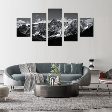 Majestic Black and White Mountain Range Canvas Wall Art