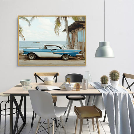 Vintage Car by the Tropical Coast-Canvas Wall Art