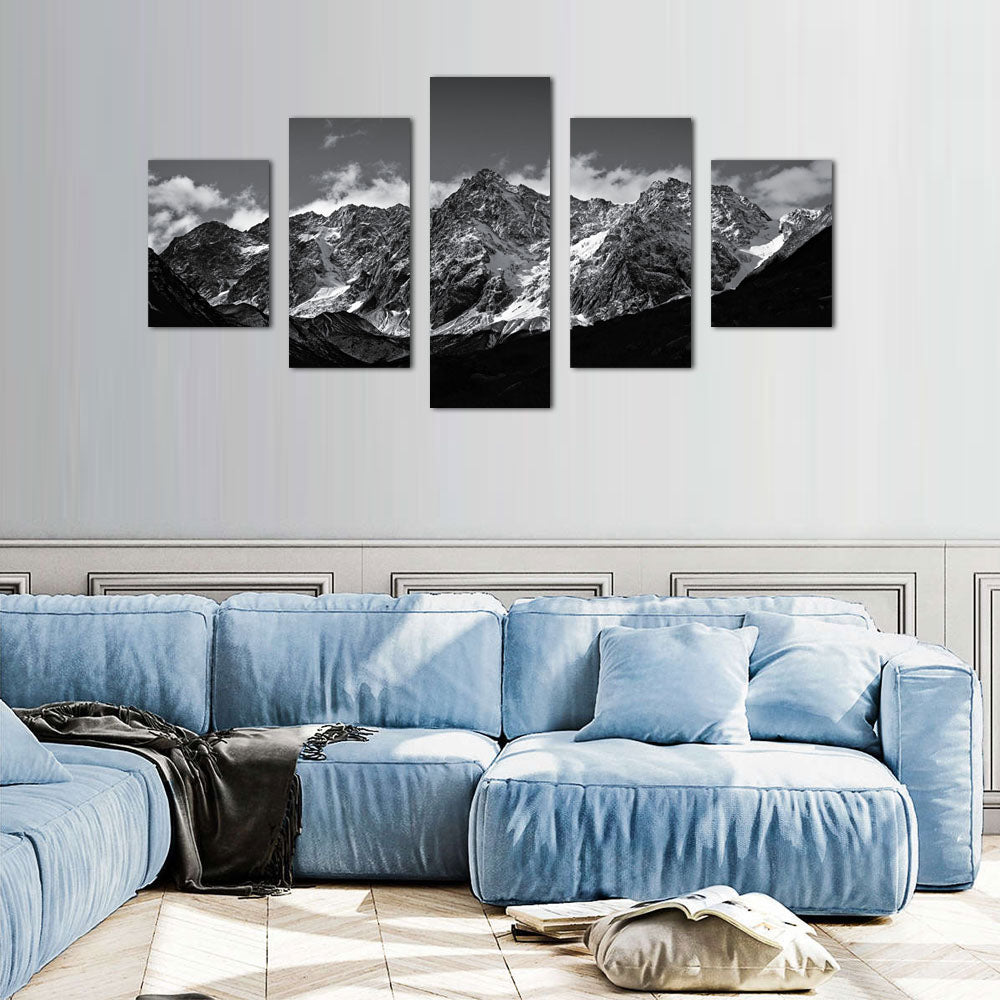 Majestic Black and White Mountain Range Canvas Wall Art