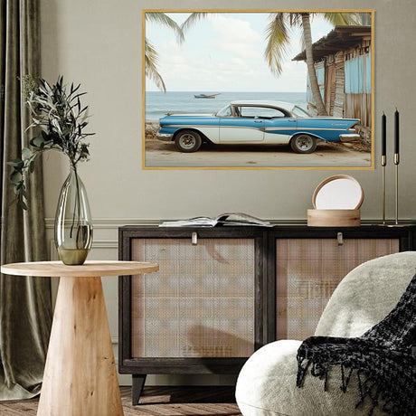 Vintage Car by the Tropical Coast-Canvas Wall Art