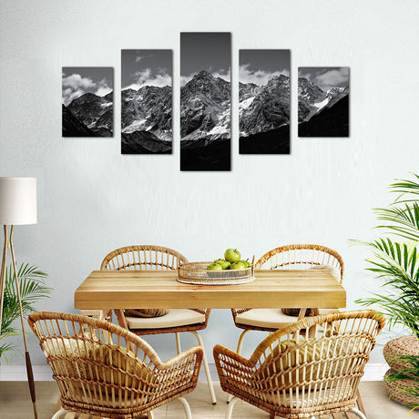 Majestic Black and White Mountain Range Canvas Wall Art