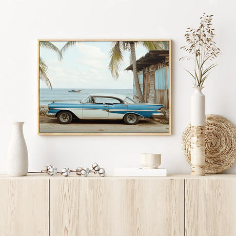 Vintage Car by the Tropical Coast-Canvas Wall Art