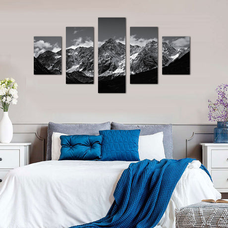 Majestic Black and White Mountain Range Canvas Wall Art