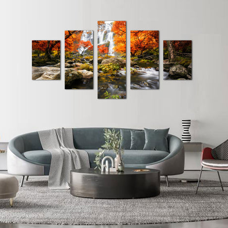 Autumn Waterfall Canvas Wall Art