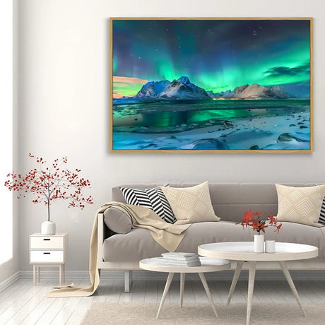 Aurora Borealis over Arctic Mountains Canvas Wall Art