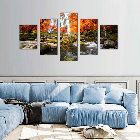 Autumn Waterfall Canvas Wall Art