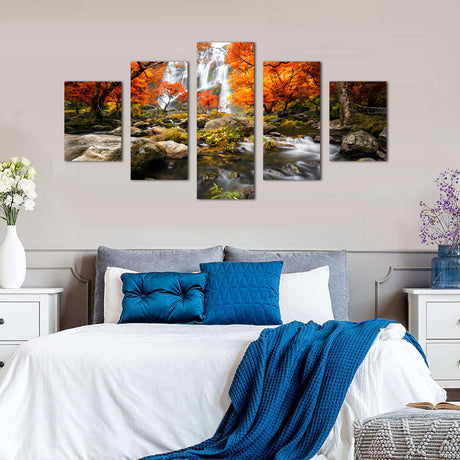 Autumn Waterfall Canvas Wall Art