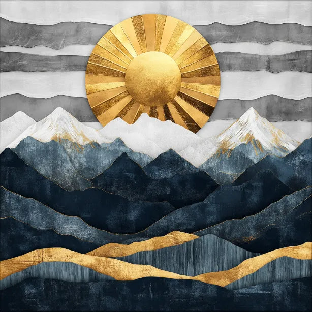 Golden Sun Over Mountains Canvas Wall Art