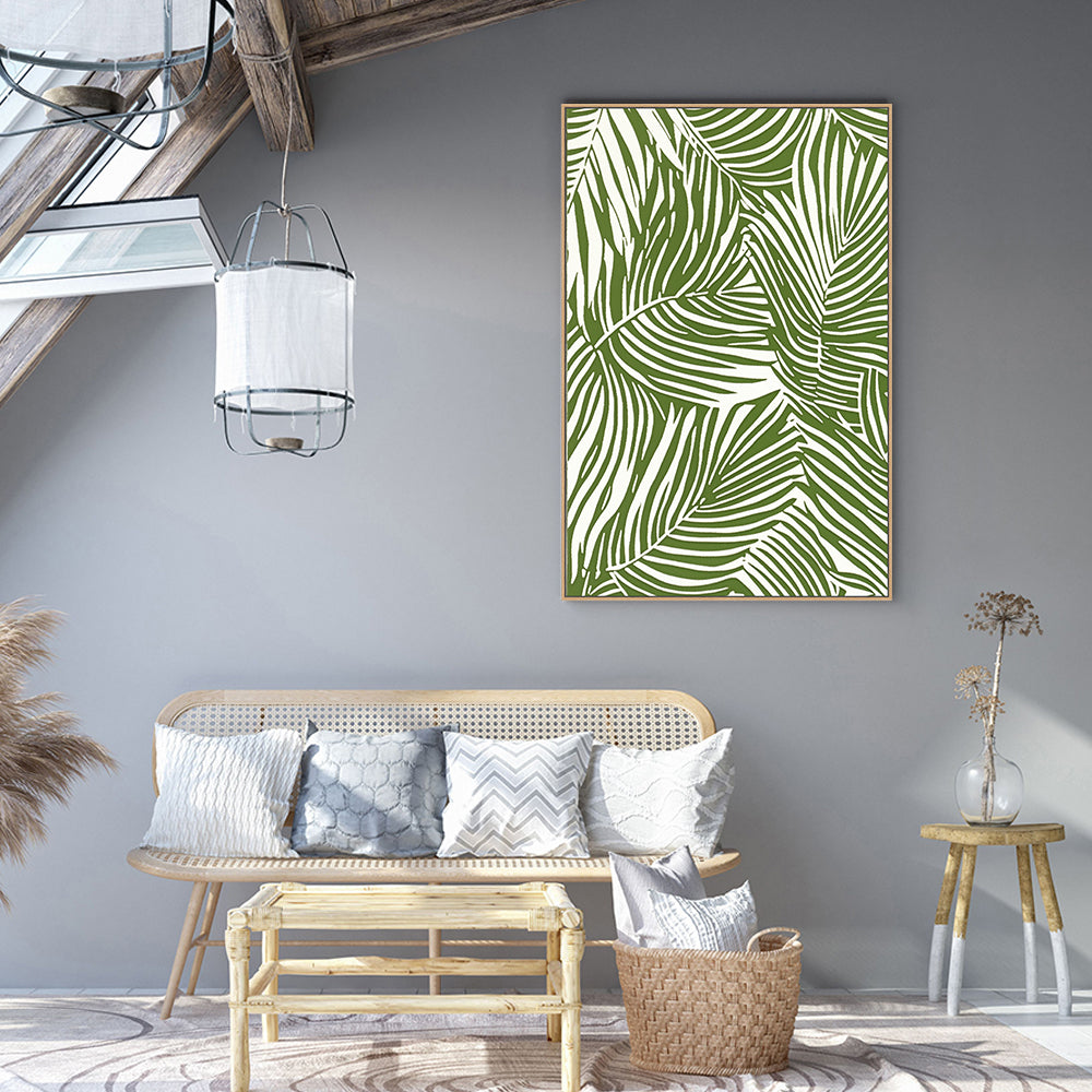 Tropical Elegance: Green Palm Leaf Pattern Canvas Wall Art