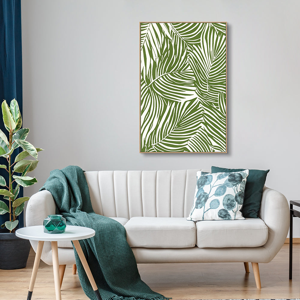 Tropical Elegance: Green Palm Leaf Pattern Canvas Wall Art