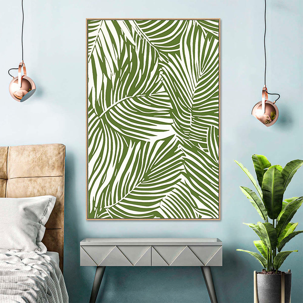 Tropical Elegance: Green Palm Leaf Pattern Canvas Wall Art