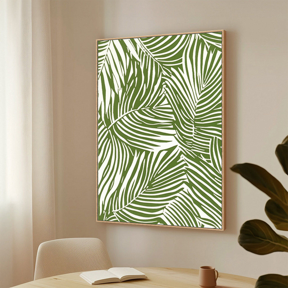Tropical Elegance: Green Palm Leaf Pattern Canvas Wall Art