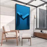 Modern Blue Geometric "M" Shape With Spherical Element Canvas Wall Art