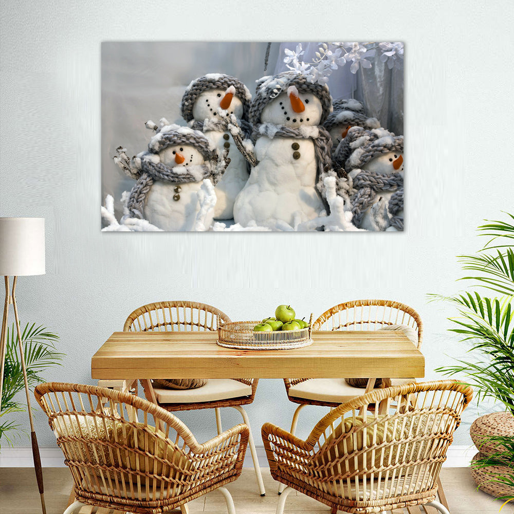 Cozy Snowman Family Canvas Wall Art