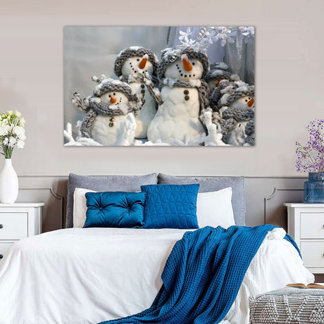 Cozy Snowman Family Canvas Wall Art