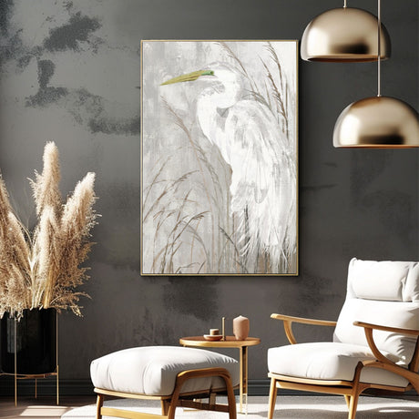 Elegant Egret in Marshland Canvas Wall Art