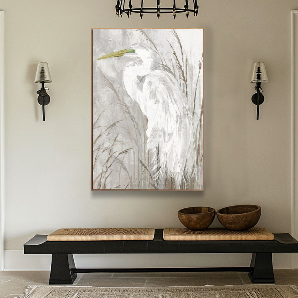 Elegant Egret in Marshland Canvas Wall Art