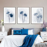 3-Piece Serene Blue Petals Watercolor Canvas Wall Art