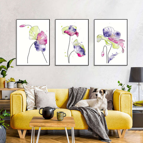 3-Piece Vibrant Bloom Watercolor Canvas Wall Art