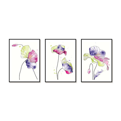 3-Piece Vibrant Bloom Watercolor Canvas Wall Art