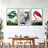 3-Piece Green And Red Flamingo With Travel Canvas Wall Art