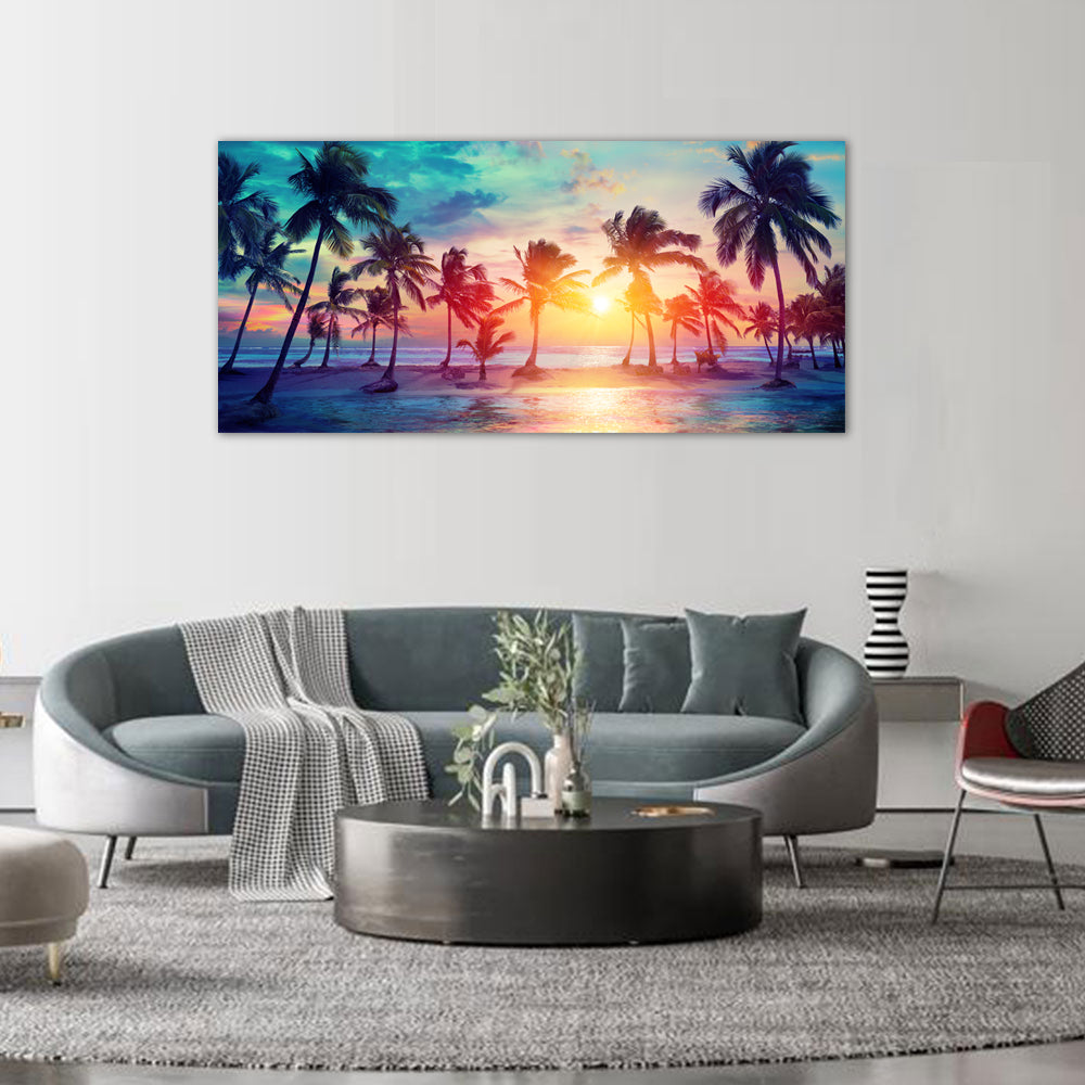 Tropical Palm Sunset Canvas Wall Art