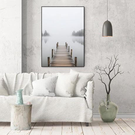 Misty Lakeside Dock Canvas Wall Art