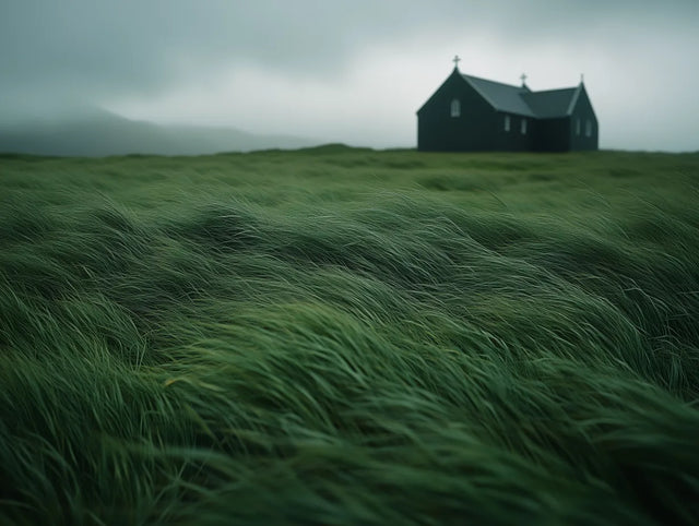 Isolated House In Lush Green Grassland-Canvas Wall Art