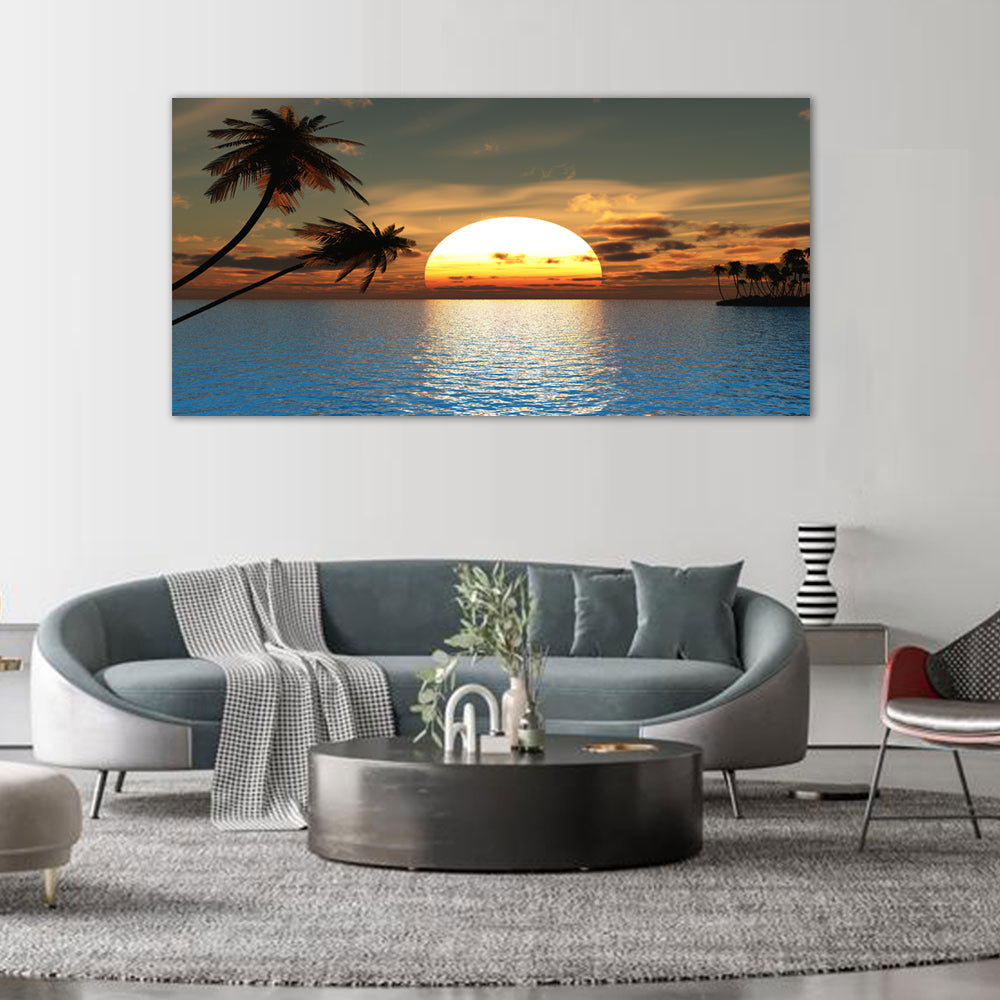 Golden Sunset Over Tropical Ocean Canvas Wall Art