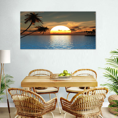 Golden Sunset Over Tropical Ocean Canvas Wall Art