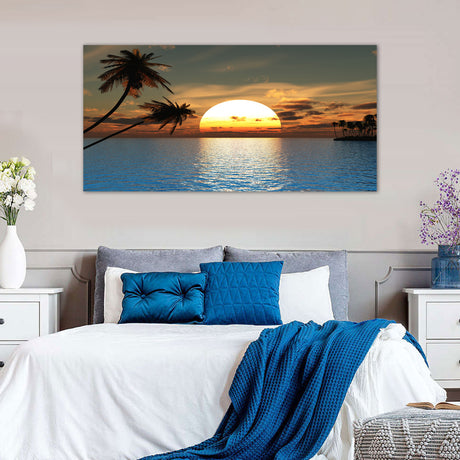 Golden Sunset Over Tropical Ocean Canvas Wall Art