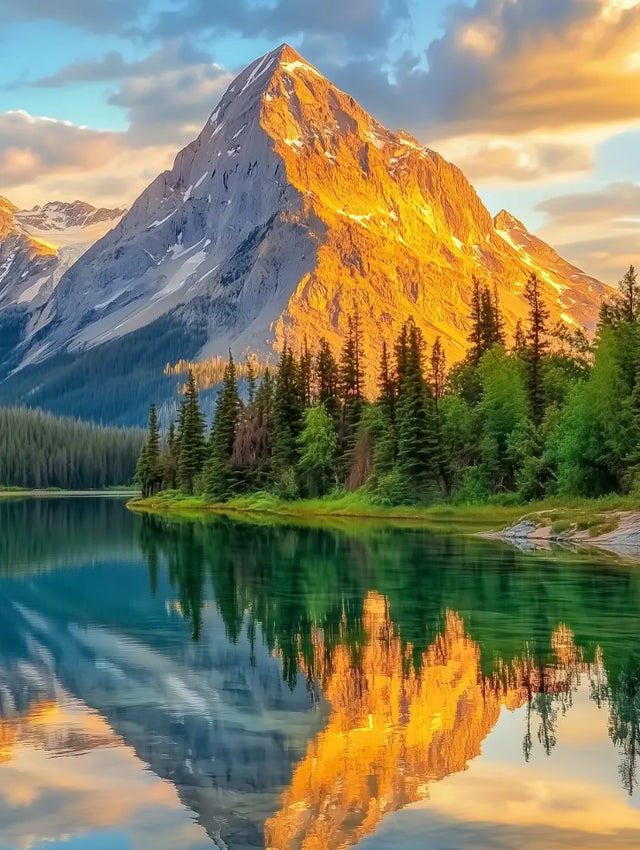 Golden Mountain Reflection Canvas Wall Art