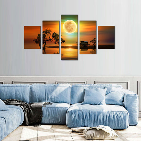 Golden Moon Reflection Canvas Wall Art