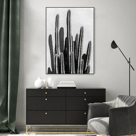 Modern Black and White Cactus Canvas Wall Art