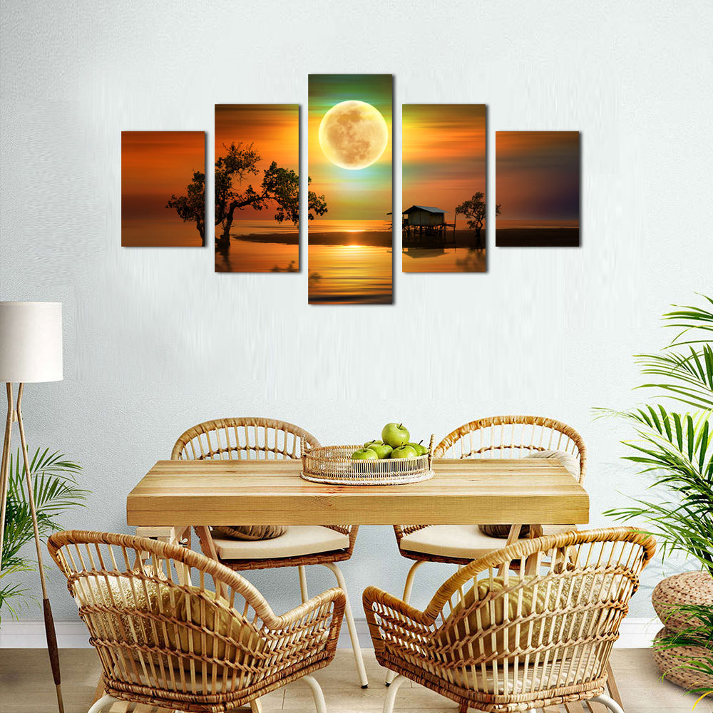 Golden Moon Reflection Canvas Wall Art