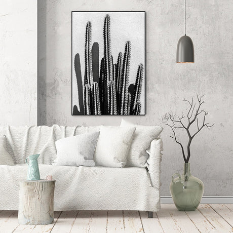 Modern Black and White Cactus Canvas Wall Art