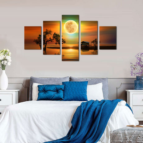 Golden Moon Reflection Canvas Wall Art