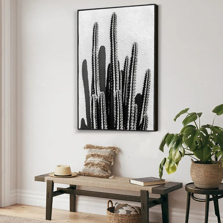 Modern Black and White Cactus Canvas Wall Art