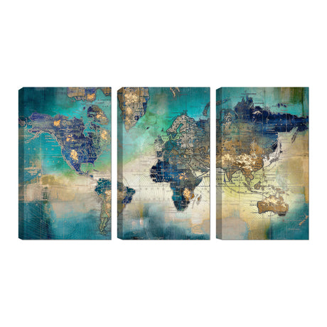 Vintage World Map Triptych Canvas Wall Art