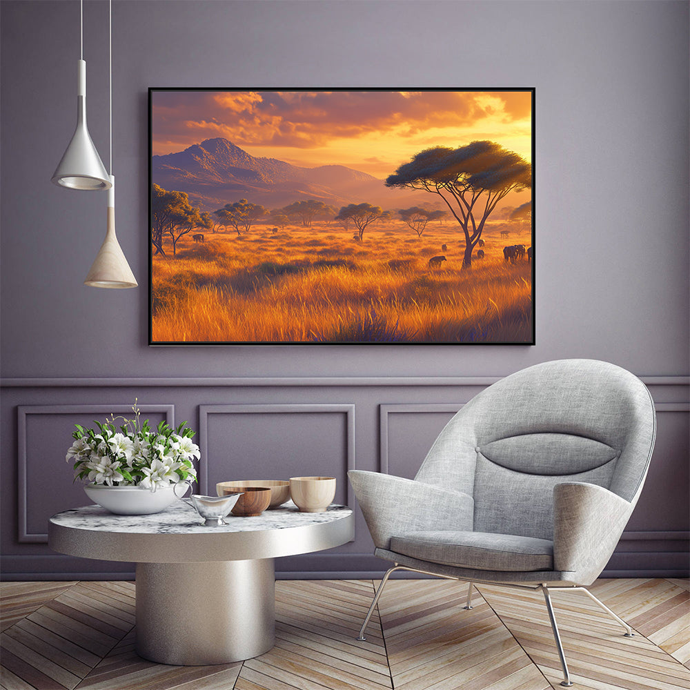 Golden Savanna Sunset Canvas Wall Art