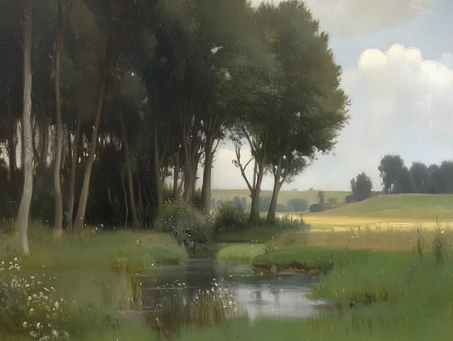 Tranquil Forest and Stream Landscape Canvas Wall Art
