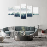 Misty Forest Escape with Birds Canvas Wall Art