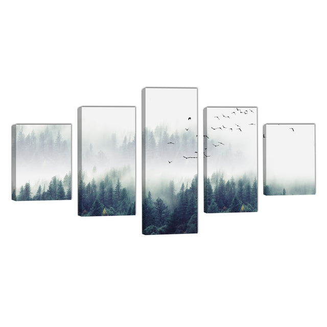 Misty Forest Escape with Birds Canvas Wall Art