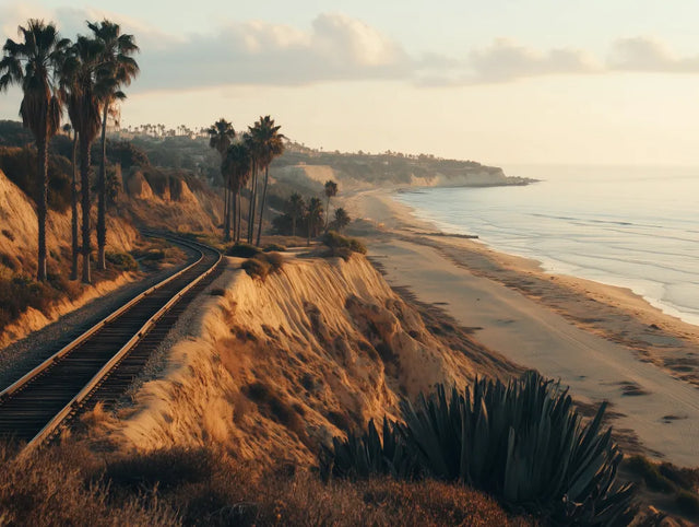 Coastal Railway Sunset Canvas Wall Art