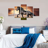 Majestic Black Stallion Galloping at Sunset Canvas Wall Art