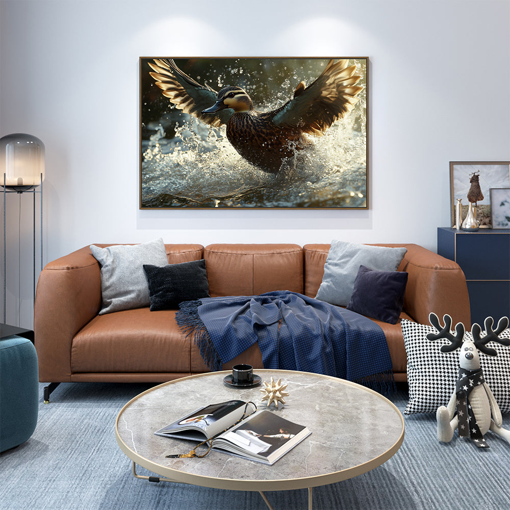 Dynamic Duck Splash Canvas Wall Art – Nature in Motion