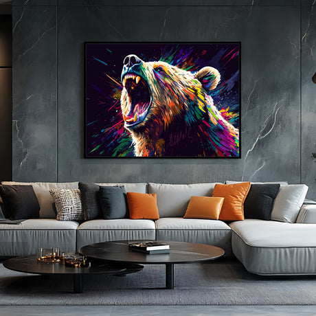 Vibrant Roaring Bear-Canvas Wall Art