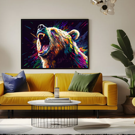 Vibrant Roaring Bear-Canvas Wall Art